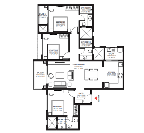 2 BHK Floor Plan